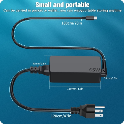 65W USB-C Charger for Lenovo Chromebook C330 S330 100e 300e 500e Yoga C740 C930 C940 S730 720 730 910 920 ThinkPad T470 T470s T480 T480s T490 T570