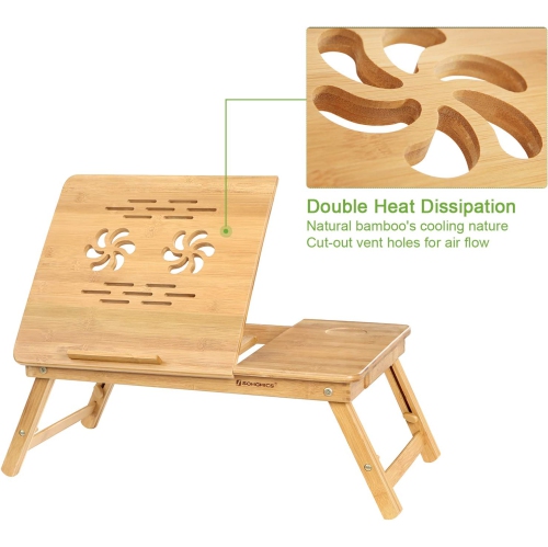 Bamboo Laptop Desk Serving Bed Tray Breakfast Table Tilting Top with Drawer ULLD001