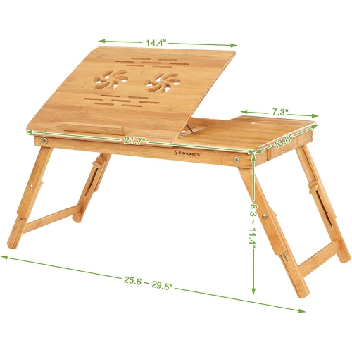 Bamboo Laptop Desk Serving Bed Tray Breakfast Table Tilting Top with Drawer ULLD001