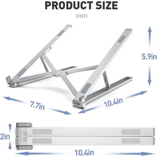 Portable Laptop Stand Adjustable Aluminium Alloy Laptop Stand Foldable Ventilated for MacBook and Notebook Silver