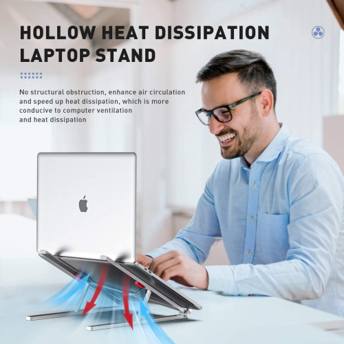 Portable Laptop Stand Adjustable Aluminium Alloy Laptop Stand Foldable Ventilated for MacBook and Notebook Silver