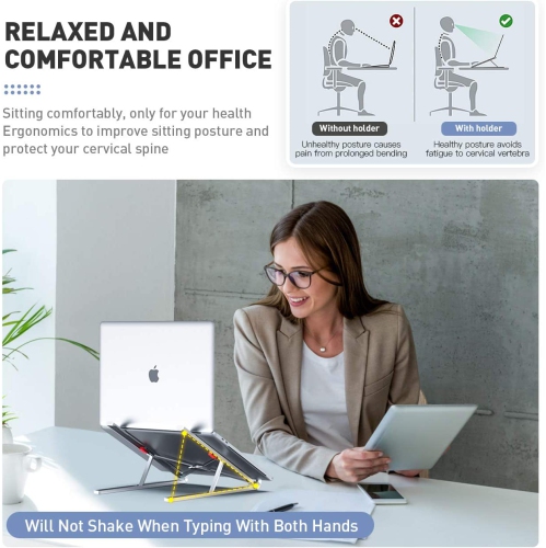 Portable Laptop Stand Adjustable Aluminium Alloy Laptop Stand Foldable Ventilated for MacBook and Notebook Silver