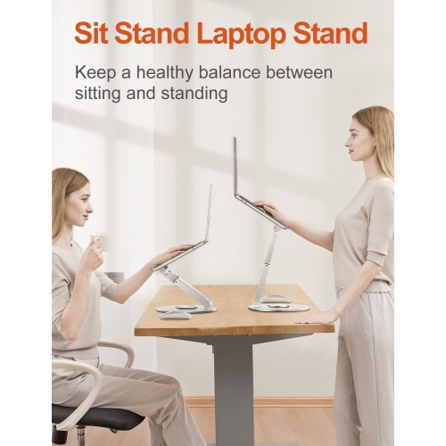 Laptop Stand Height Adjustable with 360° Swivel Base, Sit to Stand Ergonomic Computer Stand, Portable Laptop Riser Holder Desk for Good Posture,