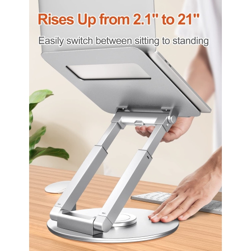Laptop Stand Height Adjustable with 360° Swivel Base, Sit to Stand Ergonomic Computer Stand, Portable Laptop Riser Holder Desk for Good Posture,