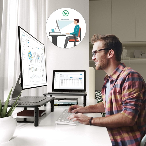 Monitor Stand Riser 3 Height Adjustable Laptop PC Monitor Stand for Computer with Sturdy, Stable Metal Construction with Non-Skid Rubber and Mesh