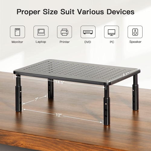 Monitor Stand Riser 3 Height Adjustable Laptop PC Monitor Stand for Computer with Sturdy, Stable Metal Construction with Non-Skid Rubber and Mesh