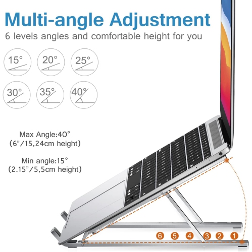 Laptop Stand, Laptop Holder Riser Computer Tablet Stand, 6 Angles Adjustable Aluminum Ergonomic Foldable Portable Desktop Holder Compatible with