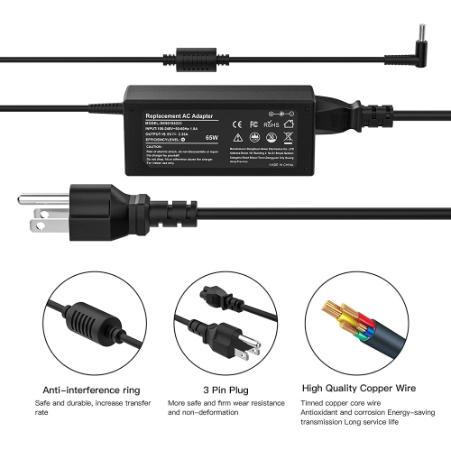 65W Laptop Charger for HP Envy 13 15 17 15-1039wm,Pavilion x360 11 13 15,EliteBook 820 830 840 850 G6 G3 G4 G5 G7-45W AC Power Supply Cord