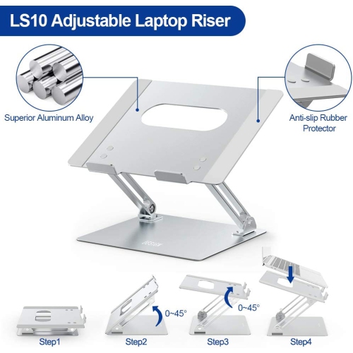 LS10 Aluminum Laptop Stand, Ergonomic Adjustable Notebook Stand, Riser Holder Computer Stand Compatible with Air, Pro, Dell, HP, Lenovo More 10-15.6'