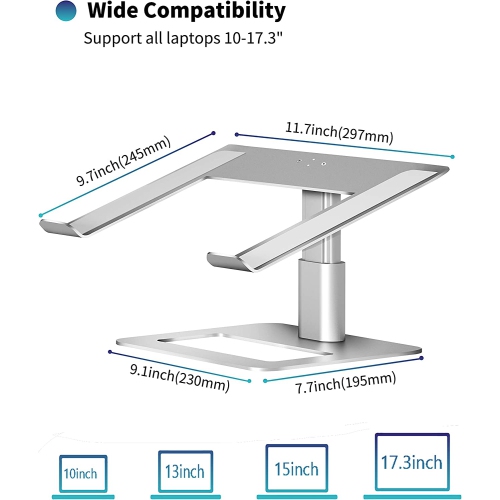 Adjustable Laptop Stand for Desk, Computer Stand, Ergonomic Laptop Riser Holder Compatible with 10 to 17.3 Inches Notebook PC Computer, Aluminum