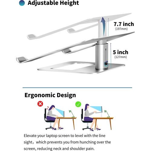 Adjustable Laptop Stand for Desk, Computer Stand, Ergonomic Laptop Riser Holder Compatible with 10 to 17.3 Inches Notebook PC Computer, Aluminum