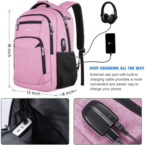 Laptop Backpack, School Backpack with Laptop Compartment & USB Charging Port for Business Travel, Waterfroof Bookbag Backpack for Teen Girl