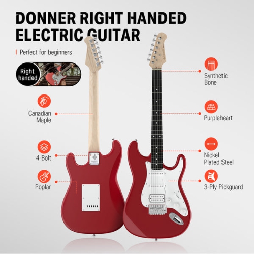 Donner DST-100 39 Inch ST Electric Guitar Kit with Amplifier Solid Body H-S-S Pickup - Right Handed