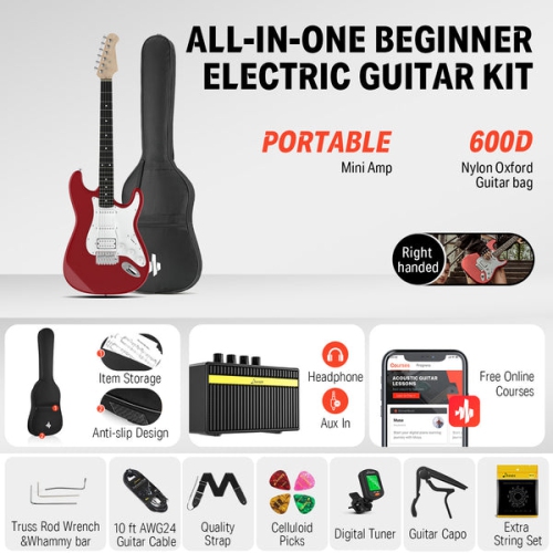 Donner DST-100 39 Inch ST Electric Guitar Kit with Amplifier Solid Body H-S-S Pickup - Right Handed