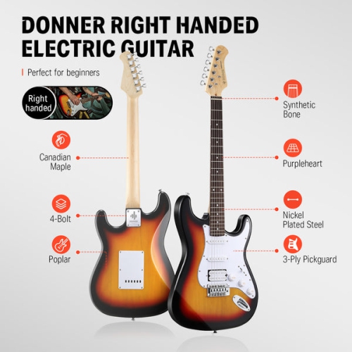 Donner DST-100 39 Inch ST Electric Guitar Kit with Amplifier Solid