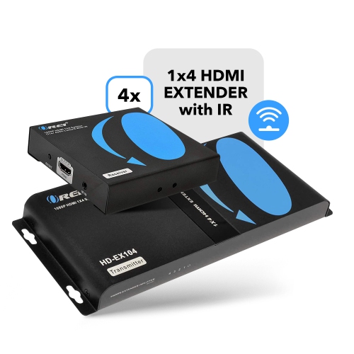 1080P 1x4 HDMI Extender Splitter by OREI Balun Multiple Over Single Cable CAT5e/6/7 Full HD with IR & EDID Management - Up to 400 Ft - Low Latency -