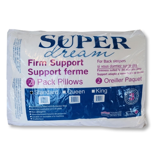 Cotton House - Set of Two Pillows, Firm Support, Hypoallergenic, Standard Size, Made in Canada