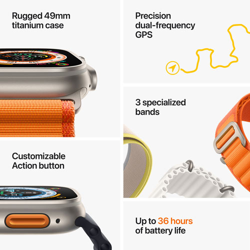 Rogers Apple Watch Ultra (GPS + Cellular) 49mm Titanium Case with Yellow Ocean Band - Monthly Financing