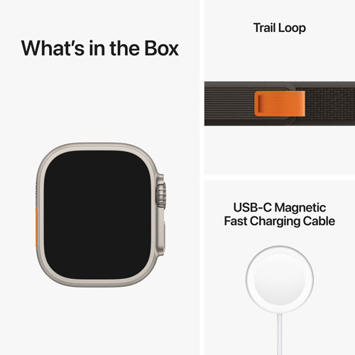 Apple Watch Ultra avec boîtier de 49 mm en titane et bracelet sentier noir/gris de Rogers - Moyen/Grand - Financement mensuel