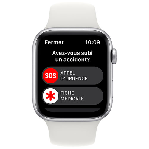 Apple Watch SE 44 mm en aluminium argenté avec bracelet sport blanc (2022) de Bell - Financement mensuel