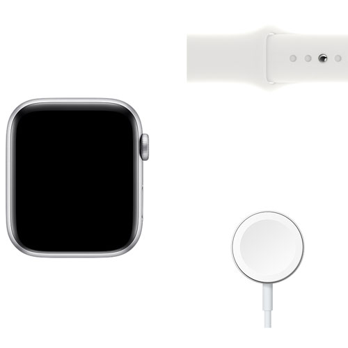 Apple Watch SE 44 mm en aluminium argenté avec bracelet sport blanc (2022) de Bell - Financement mensuel