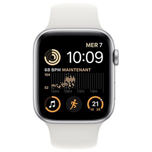 Apple Watch SE 44 mm en aluminium argenté avec bracelet sport blanc (2022) de Bell - Financement mensuel