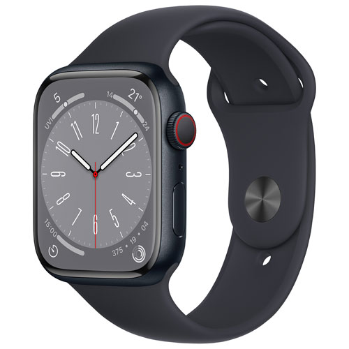 Apple Watch Series 8 45 mm (GPS + Cell) en aluminium minuit et bracelet de sport minuit de Rogers - M/G - Financement mensuel