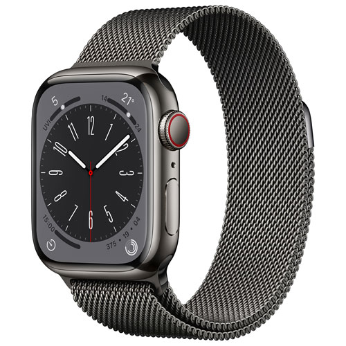 Image 1 of 6.. TELUS Apple Watch Series 8 41mm Graphite Stainless Steel Case w/ Graphite Milanese Loop - S/M - Monthly Financing