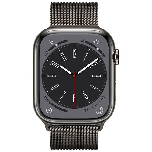 Apple Watch Series 8 45 mm (GPS + Cell) en acier inoxydable graphite et bracelet milanais graphite de TELUS - M/G - Financement mensuel