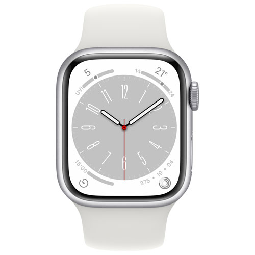 Bell Apple Watch Series 8 (GPS + Cellular) 41mm Silver Aluminum Case w/ White Sport Band - S/M - Monthly Financing