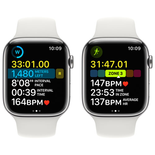 TELUS Apple Watch Series 8 (GPS + Cellular) 45mm Silver Stainless Steel Case w/ White Sport Band - M/L - Monthly Financing