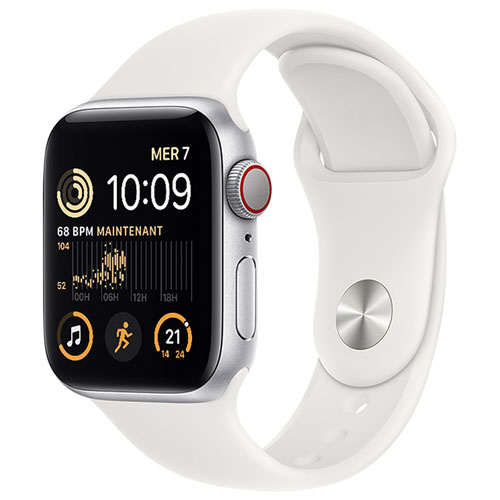Apple Watch SE 40 mm en aluminium argenté avec bracelet sport blanc (2022) de Freedom Mobile - Paiement Balance mensuel