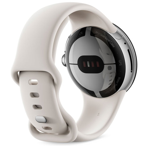 Google Pixel Watch (GPS + LTE) 40mm Polished Silver Stainless Steel Case with Chalk Active Band