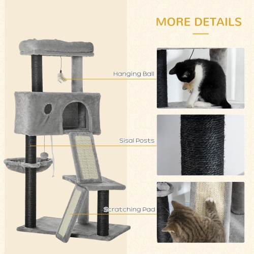 PawHut 47" Cat Tree for Indoor Cats, Kitty Activity Center, Cat Tower with Cat Ear Bed Ramp Condo Hammock Hanging Ball Toys Sisal Rope Scratching
