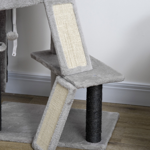 PawHut 47" Cat Tree for Indoor Cats, Kitty Activity Center, Cat Tower with Cat Ear Bed Ramp Condo Hammock Hanging Ball Toys Sisal Rope Scratching