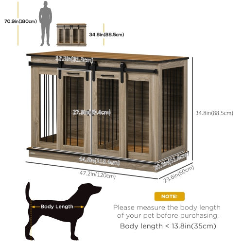 PawHut – Meuble pour cage de chien 47 po avec panneau séparateur, support en bois pour gros chiens, table d'appoint pour 2 petits chiens avec