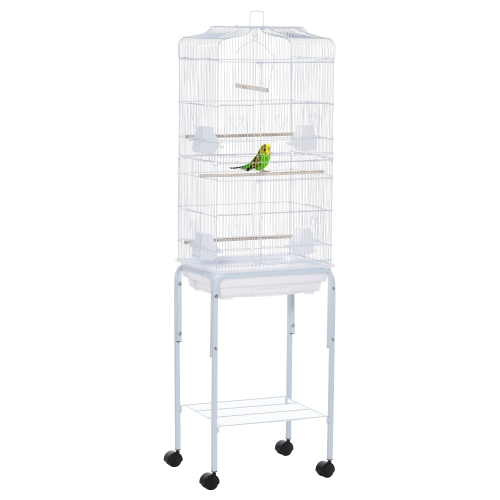 PawHut 62" Bird Cage Cockatoo House Play Top Finch Pet Supply with Wheels White