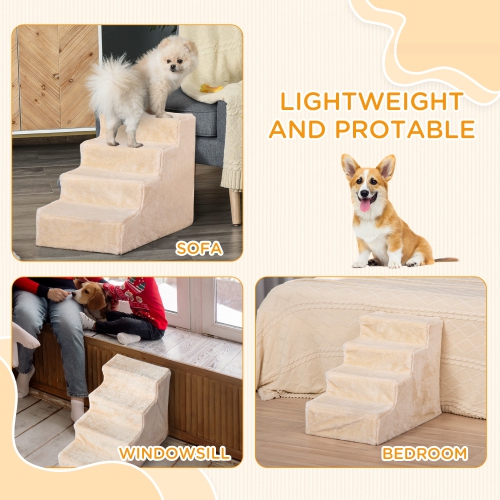 PawHut Pet Steps Ladder for Cats and Dogs, 4-Step Pet Stairs, Ladder for Climbing on Bed, Sofa with Removable Cover, Beige