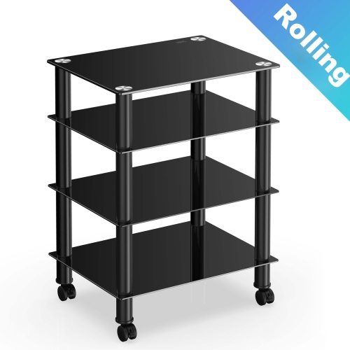 FITUEYES Rolling Stereo Audio Stand Component Cabinet 4 Tier Audio Rack with Lockable Wheels for TV / Xbox One / PS4 / Receiver / Sound Bar / Game