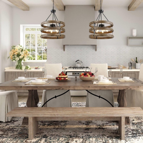 Farmhouse 5-Light Lantern Drum Wood Chandelier