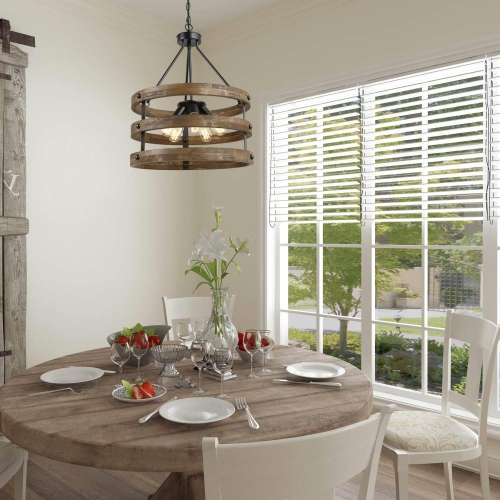 Farmhouse 5-Light Lantern Drum Wood Chandelier