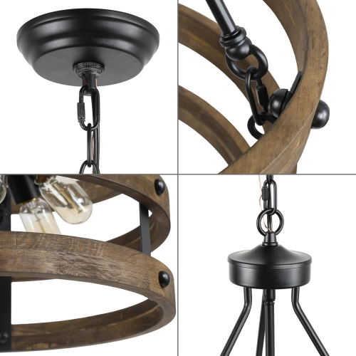 Farmhouse 5-Light Lantern Drum Wood Chandelier