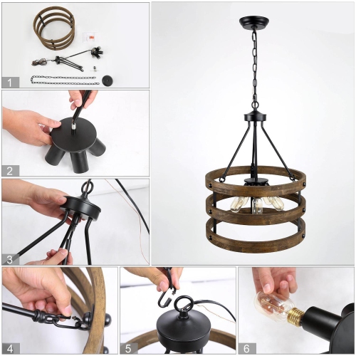 Farmhouse 5-Light Lantern Drum Wood Chandelier