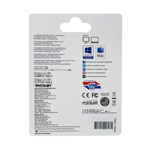 Patriot Memory Supersonic Rage Lite USB 3.2 Gen 1 Flash Drives - 32GB PEF32GRLB32U