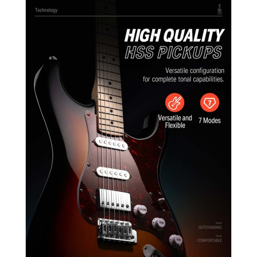 Donner DST-152 Full-Size ST Electric Guitar Kit with Amplifier 39-inch Coil Split HSS Pickup Beginner Set