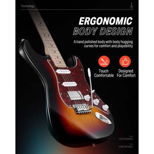 Donner DST-152 Full-Size ST Electric Guitar Kit with Amplifier 39-inch Coil Split HSS Pickup Beginner Set