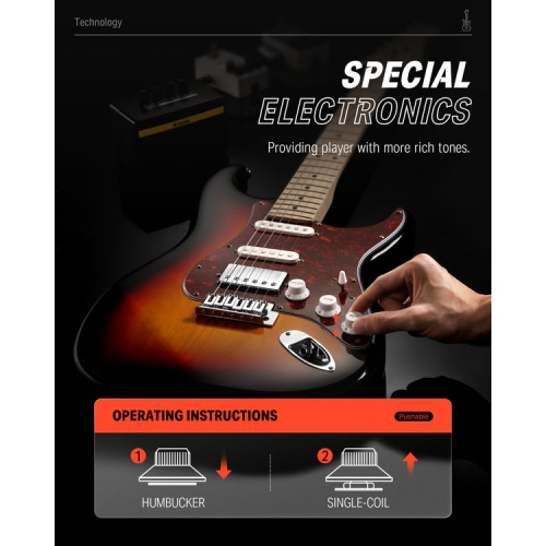 Donner DST-152 Full-Size ST Electric Guitar Kit with Amplifier 39-inch Coil Split HSS Pickup Beginner Set