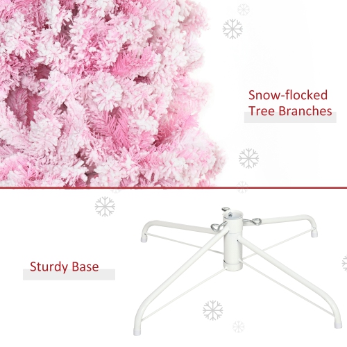 HOMCOM 6 FT Snow Flocked Artificial Christmas Tree, Pencil Xmas Tree with Realistic Branches, Auto Open and Steel Base, Pink