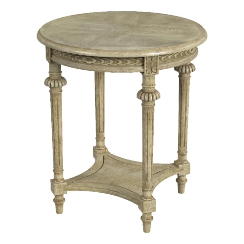 Hellinger Round End Table with Shelf in Antique Beige