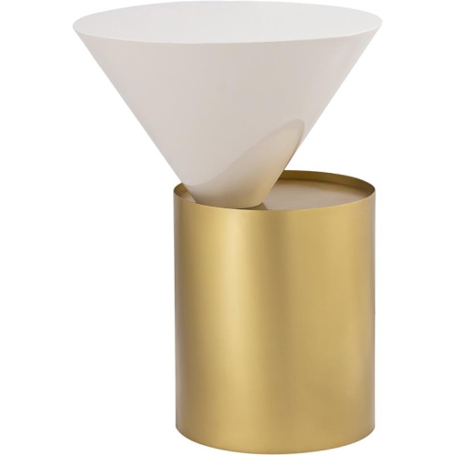 MERIDIAN FURNITURE  Damon White Metal Top End Table With Brushed Brass Metal Base